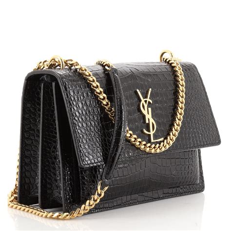 ysl tassel croc bag|YVES SAINT LAURENT Crocodile Embossed Leather Black .